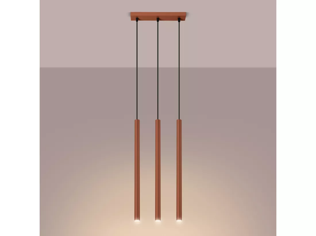 Lampe à suspension Pastelo moderne en acier - 3 sources lumineuses - L.30 x H.94 cm - ocre rouge