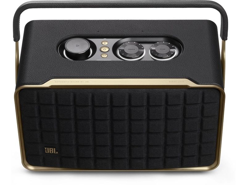 JBL Bluetooth Speaker Authentics 300 Schwarz Tragbarer Smart-Home-Lautsprecher mit WLAN, Bluetooth und Sprachassistent im Retro-Design