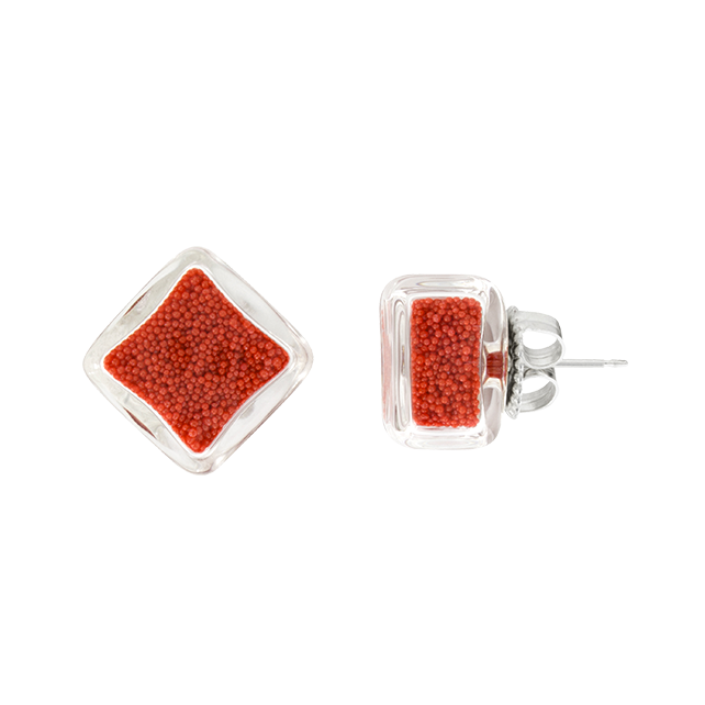 Boucles d'oreilles clou en verre soufflé - Carré Billes