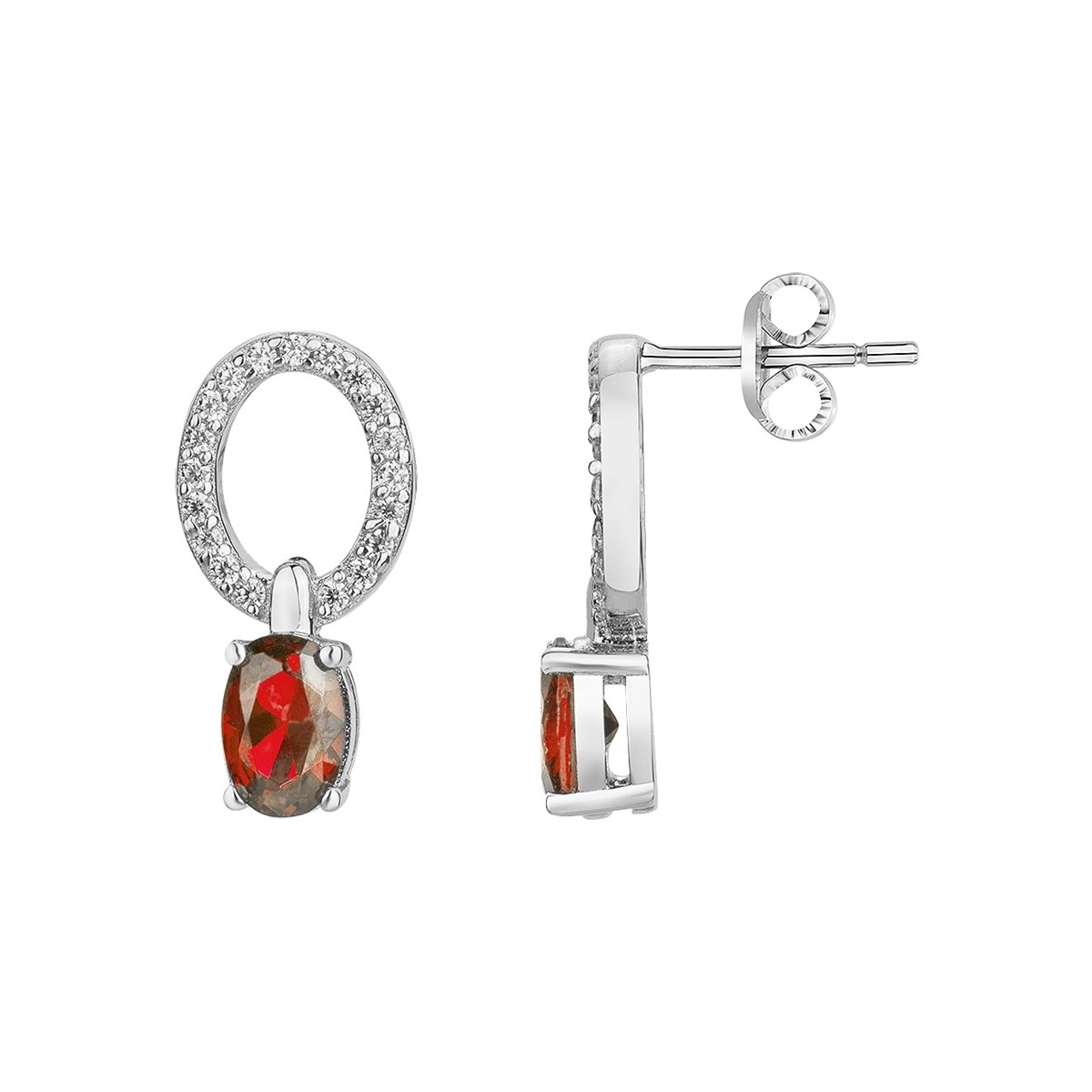 Boucles d'oreilles puces en Argent avec spinelle rouge rubis
