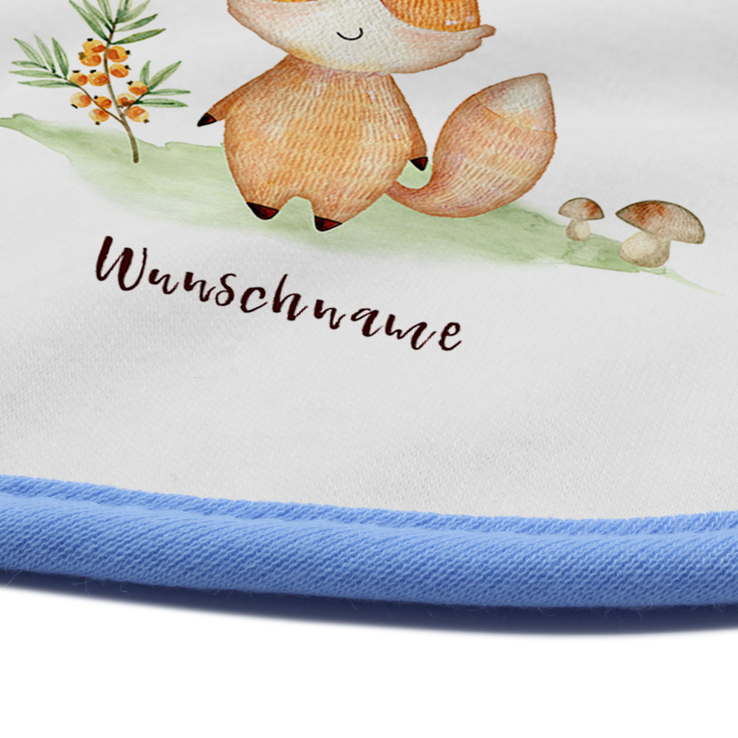 Baby-Lätzchen mit Namen, blau (Motiv: Fuchs)