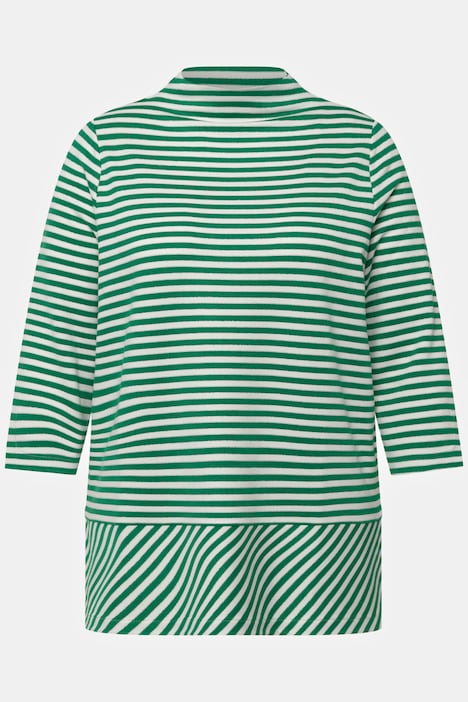 Shirt, Streifen, Metallic-Effekt, Stehkragen, 3/4-Arm