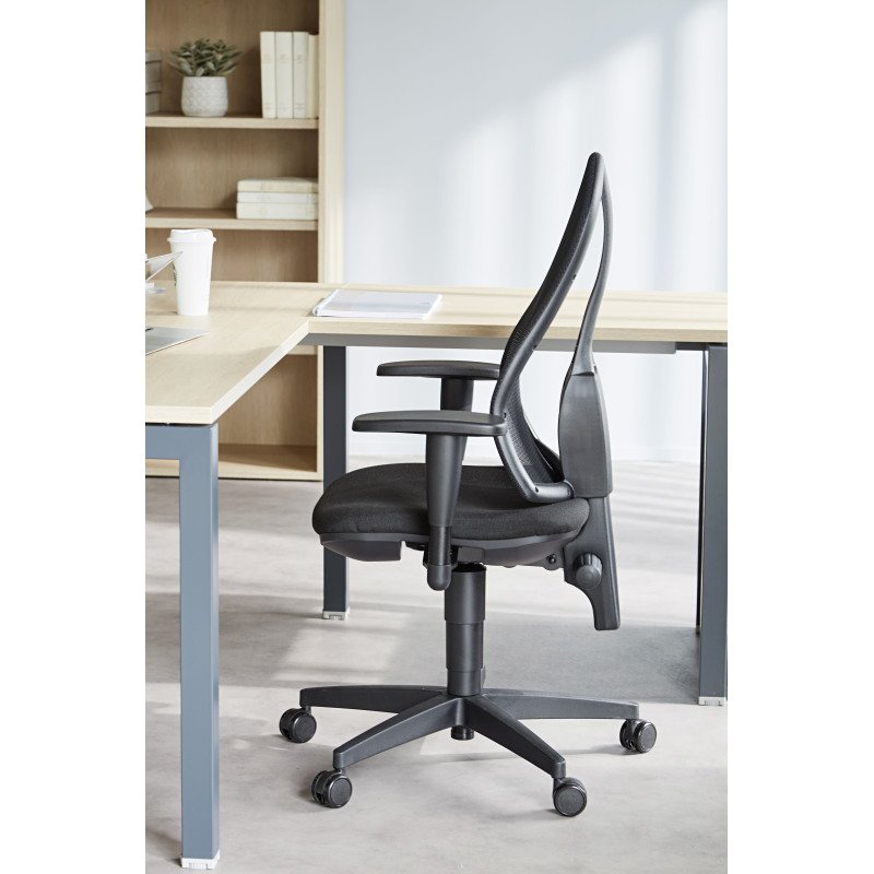 Chaise de bureau Holly tissu et maille - Dossier maille - avec ou sans accoudoirs - Mécanisme Contact permanent - Pied noir
