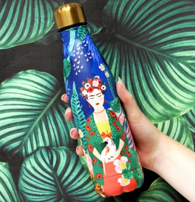 Tropical Print Water Bottle Featuring Frida Kahlo