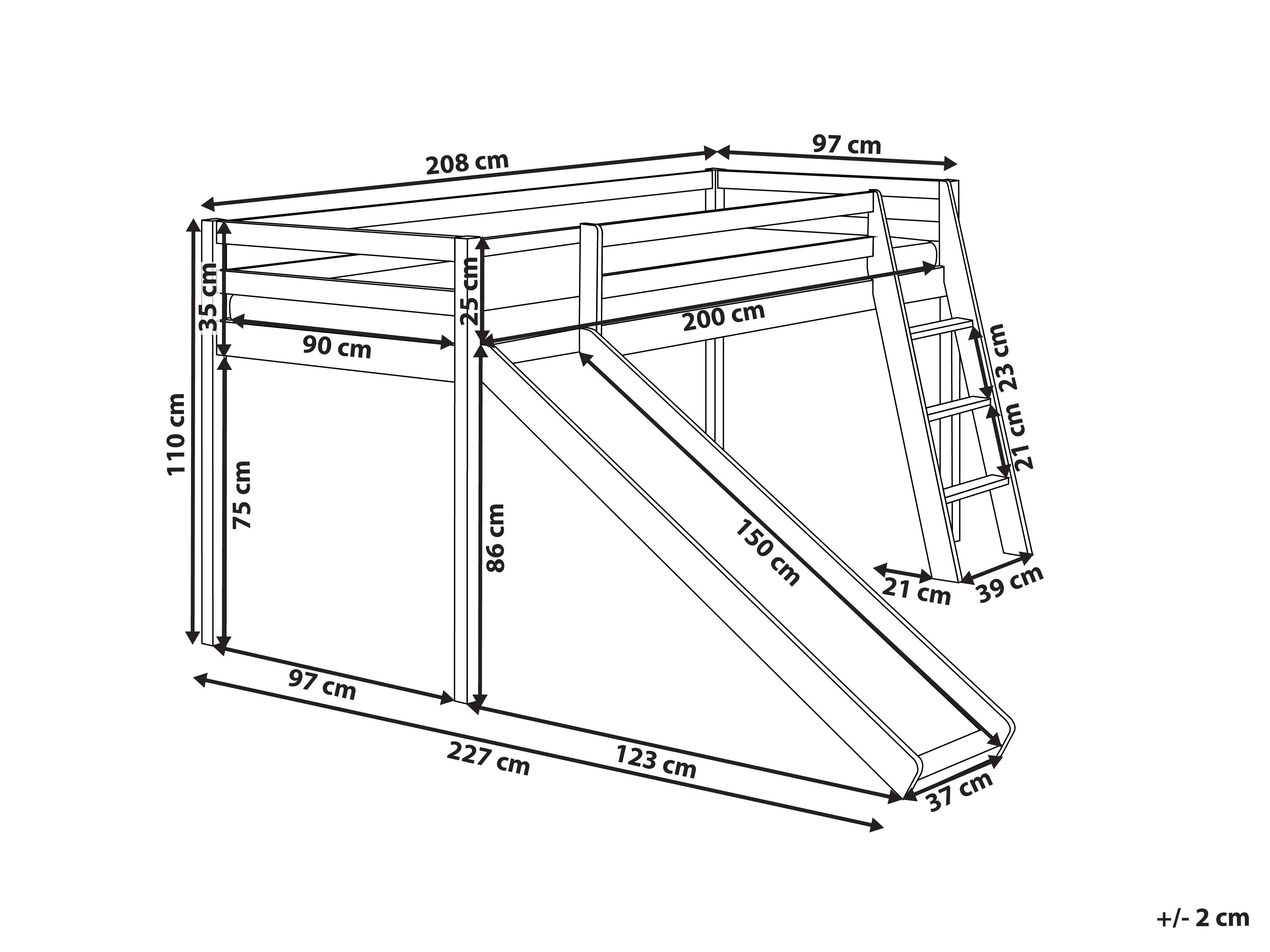 Verhoogd bed Dennenhout STAPLE 90 x 200 cm met glijbaan Lichtbruin