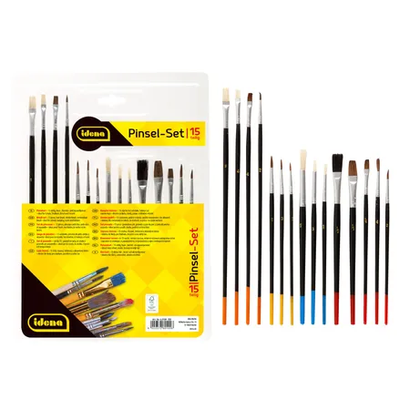 Idena Pinsel-Set, 15-teilig, mit Haar-, Borsten- und Aquarellpinsel