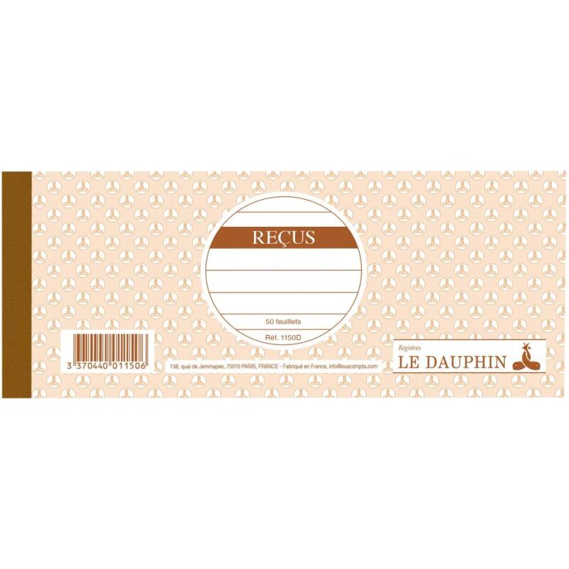 Carnet de reçus 9 x 22,5 cm 50 feuillets 10 colonnes