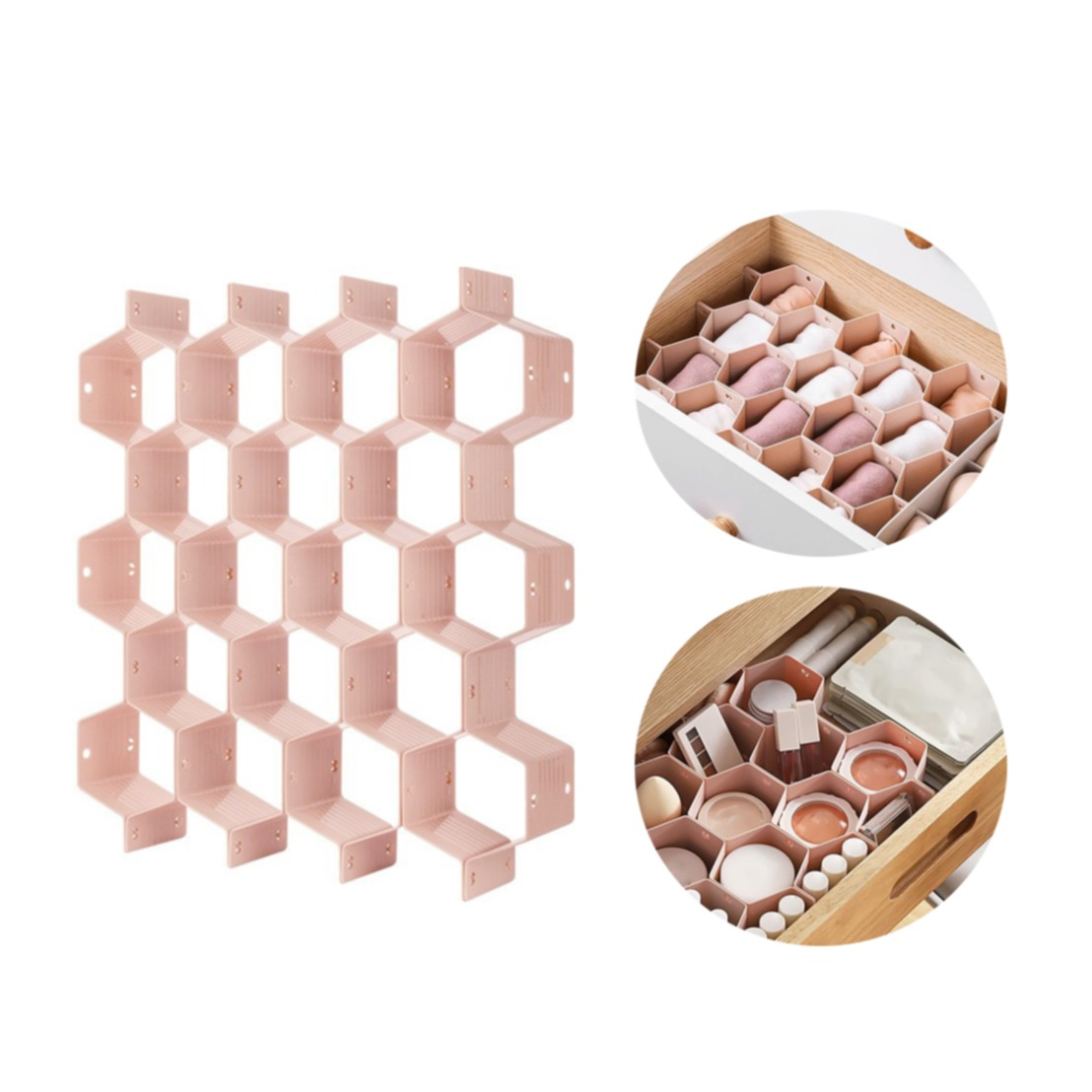 (36x34cm) Wabenförmiger Schubladen Teiler DIY Kommoden Organizer Schrank Trenner für Socken / Unterwäsche / Kosmetik - Rosa