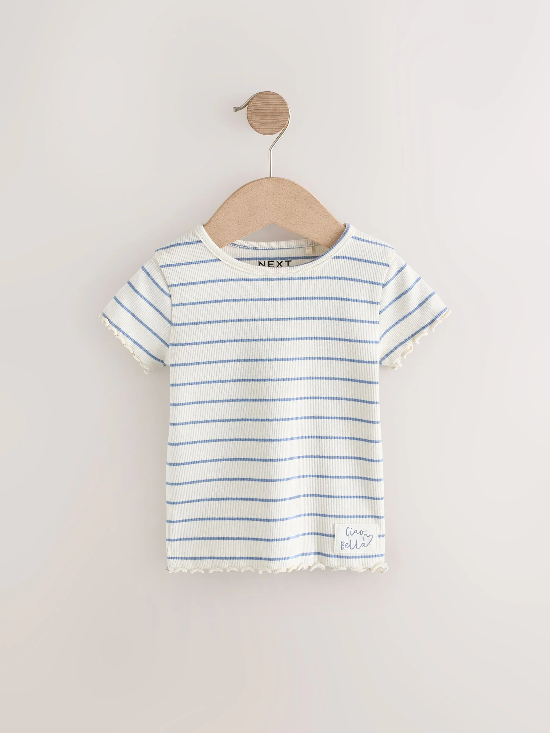 Blauw - Verpakking van 5 geribbelde tops met korte mouwen (3mnd -7jaar)