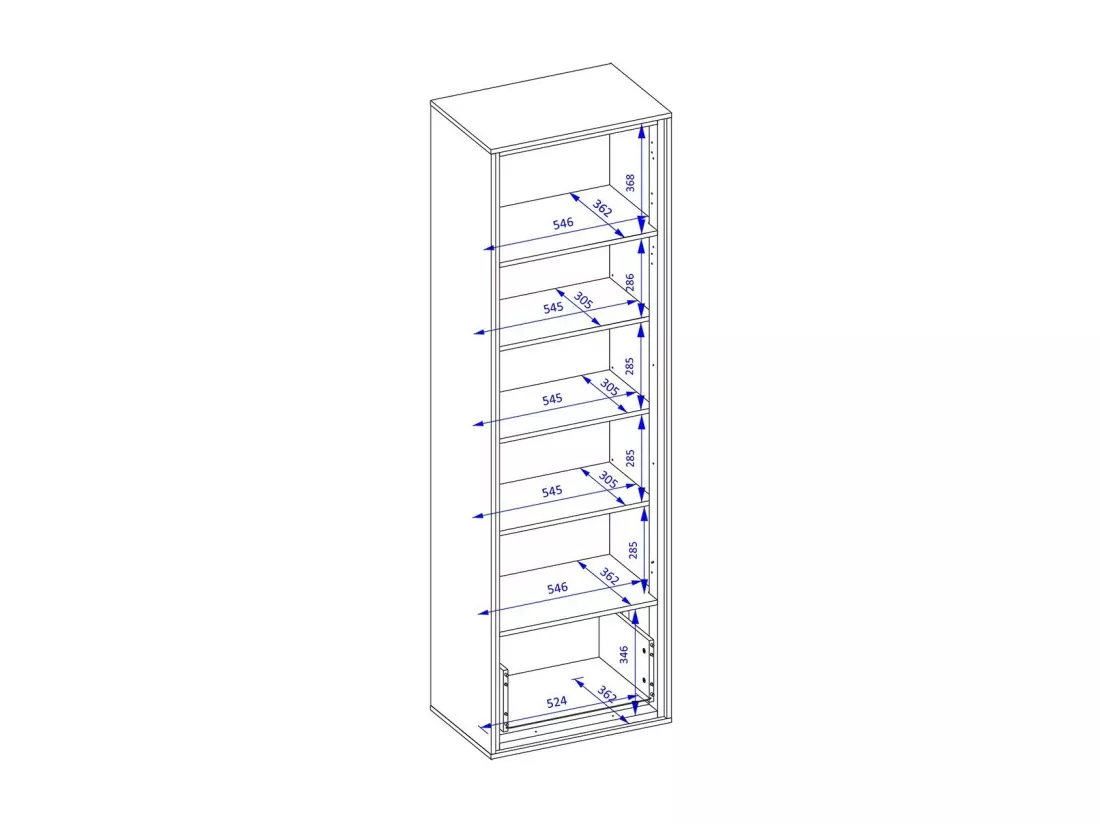 Vitrine haute design avec 1 porte, 1 tiroir et 4 niches apparentes collection SILVA coloris chêne et gris