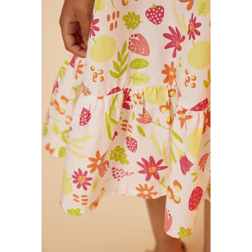 Robe à bretelles en crochet et voile imprimé fleurs pour fille - Blanc