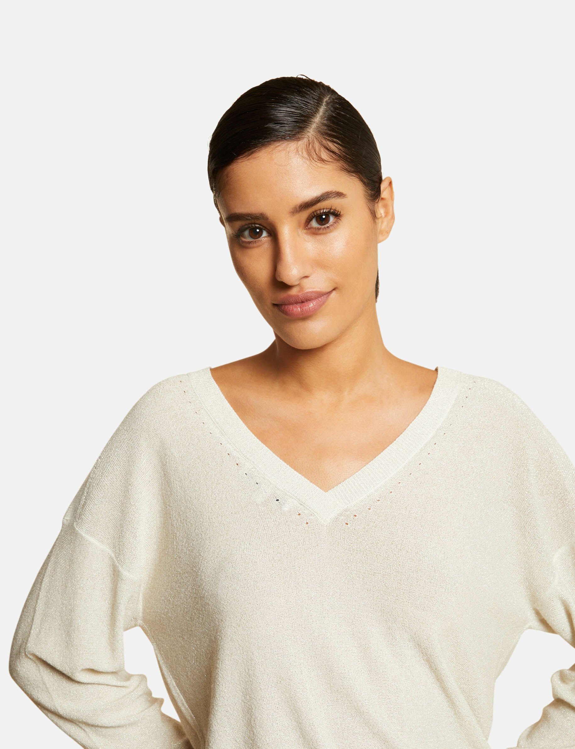 Pull manches longues à col rond ivoire femme - ivoire