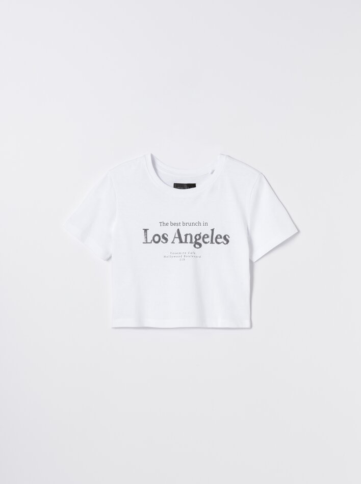Camiseta cropped com lantejoulas - Branca