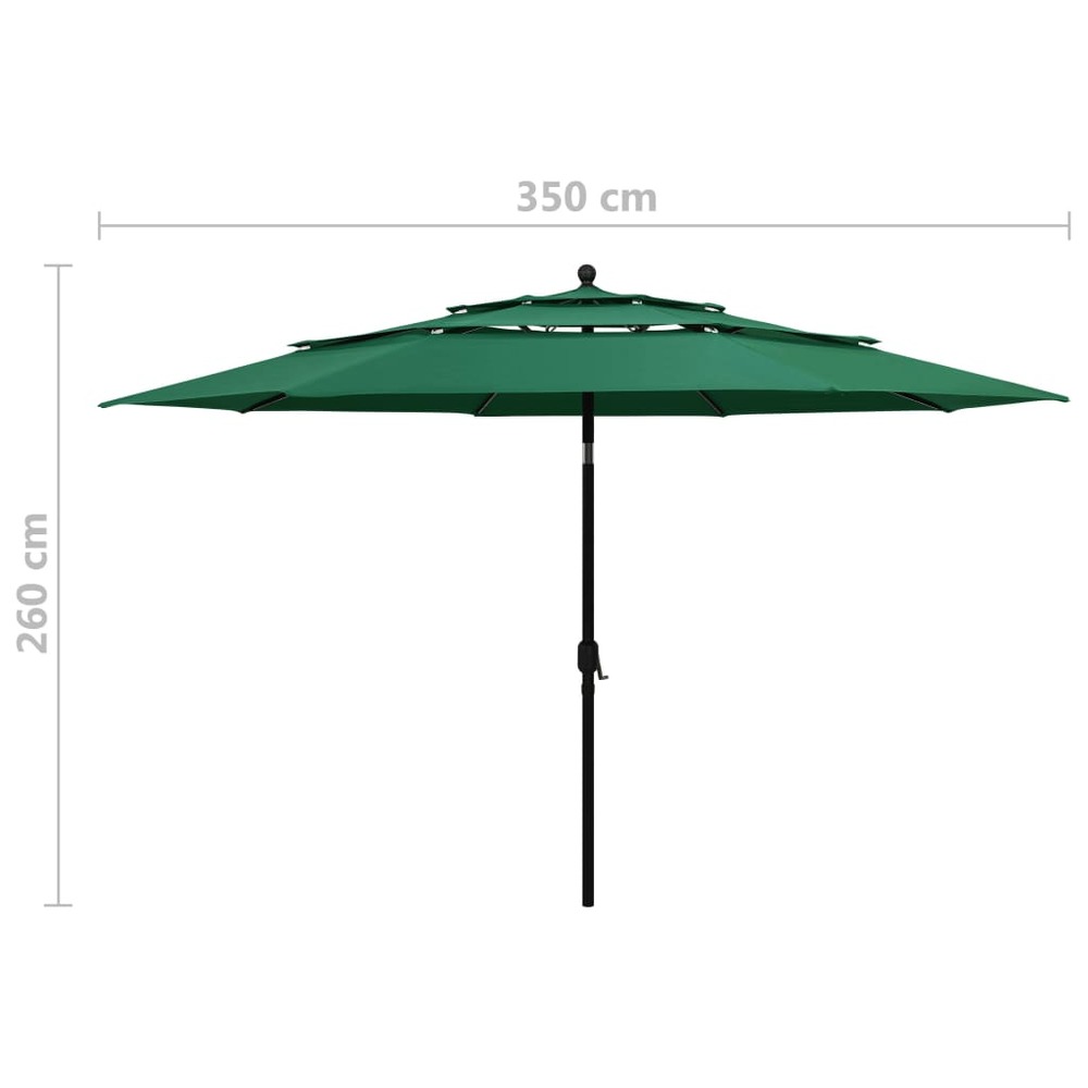 Parasol mobilier de jardin à 3 niveau x avec mât en aluminium 3,5 m vert