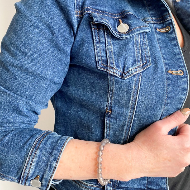Bracelet extensible avec perles Agate Grise