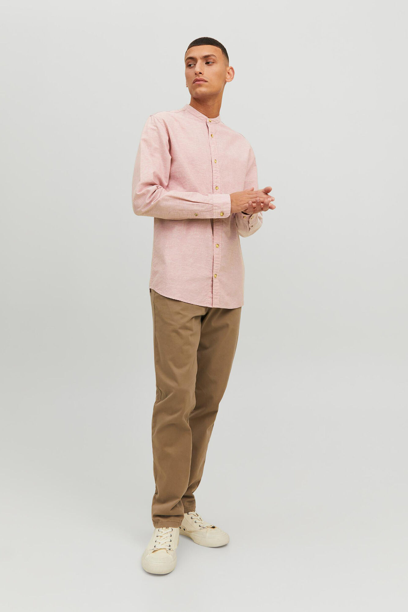Camisa de linho de manga comprida - cinza médio