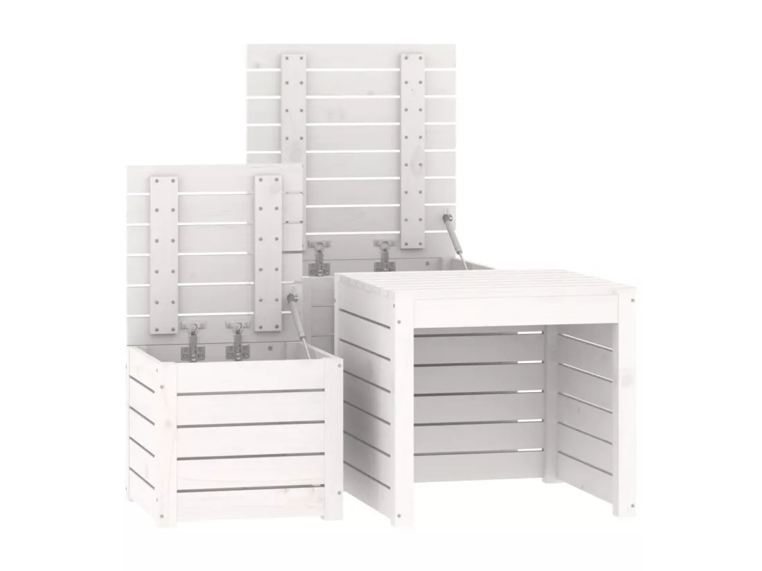 Ensemble de boîtes de jardin 3 pcs blanc bois de pin massif