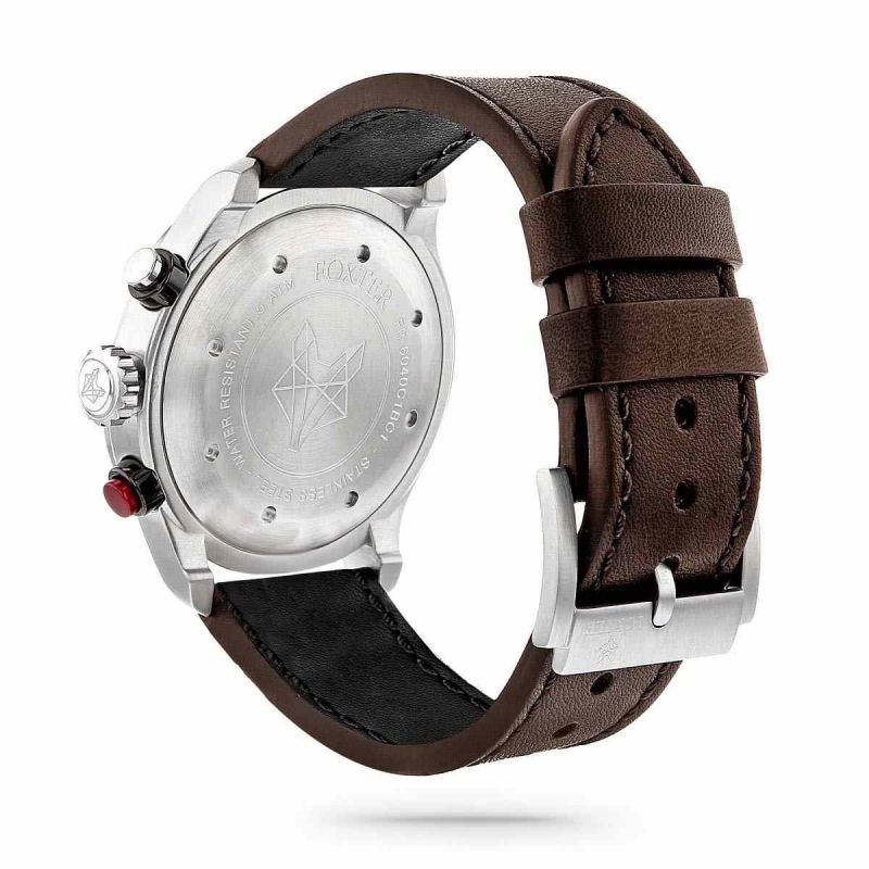 Montre Homme Foxter Avalone bracelet cuir marron, boitier acier et fond bleu - FR6040C4BC2