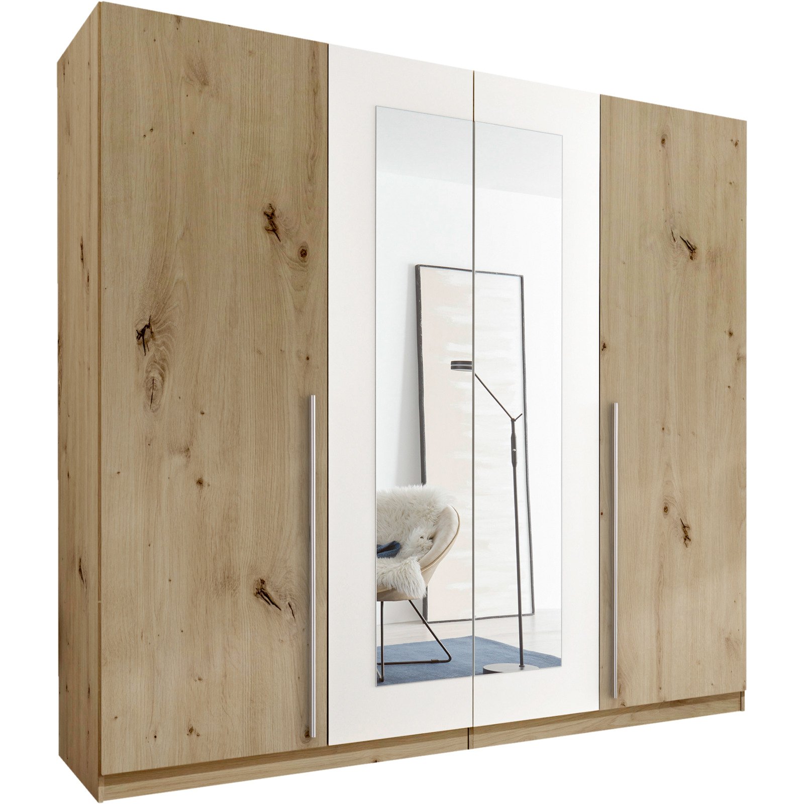 Drehtürenschrank Cano Melamin Dekor 228 x 213 x 62 cm, mit Spiegel artisan/weiss