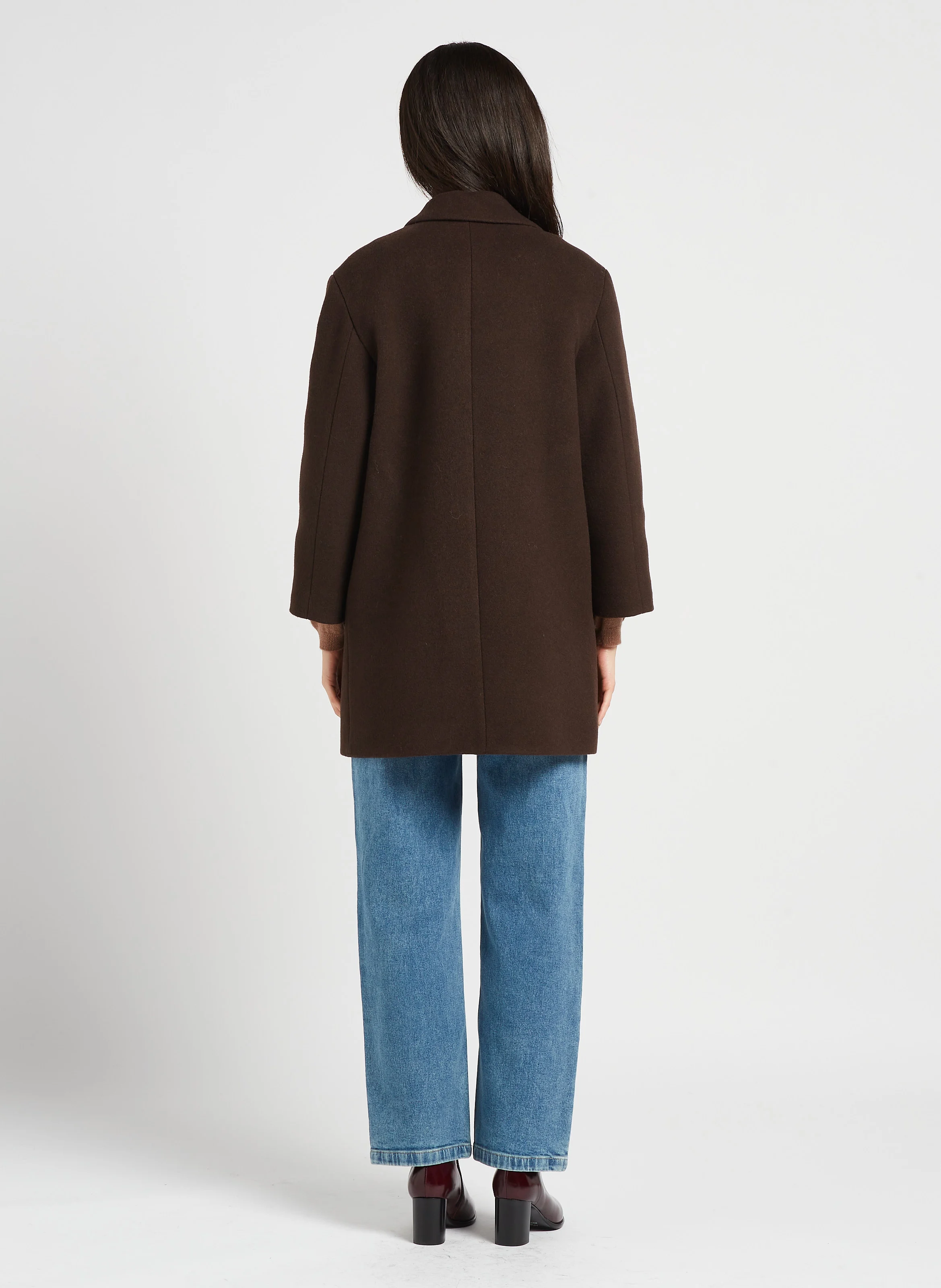 Jean droit taille haute en coton mélangé | Bleu