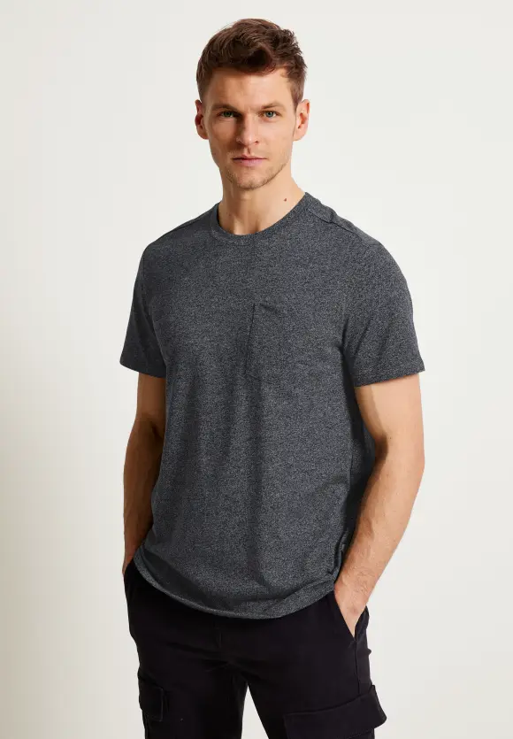 Long T-Shirt mit Brusttasche - storm grey melange