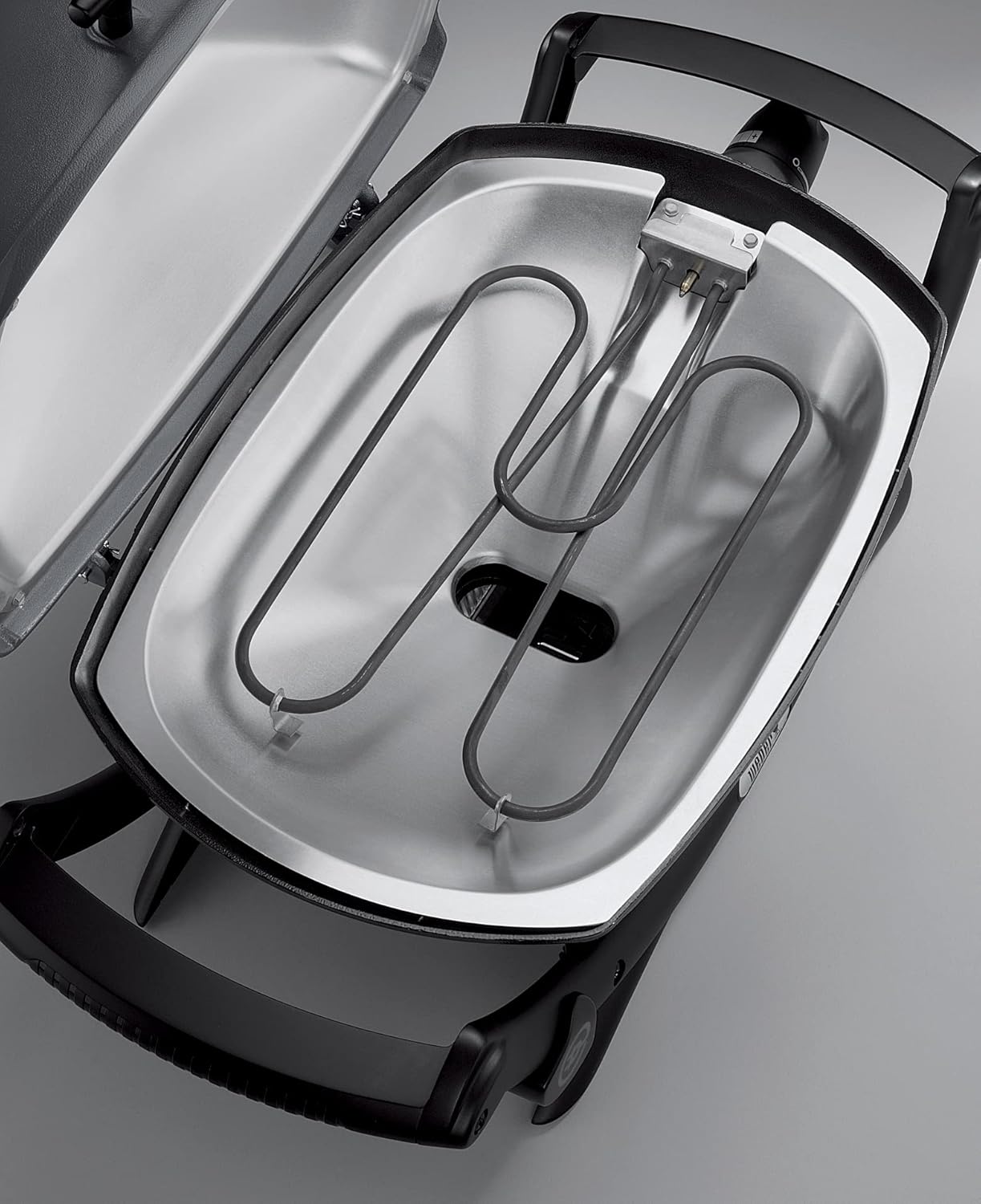 Weber Q2400 Barbecue électrique avec support + tablettes latérales, surface de cuisson 54 x 39 cm, grille en fonte émaillée (2 parties), couvercle et cuve en fonte d'aluminium - Gris foncé (55020053)