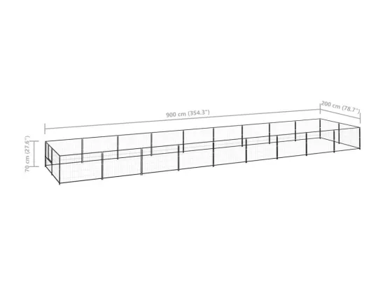 Chenil extérieur cage enclos noire 900 x 200 x 70 cm 02_0000501