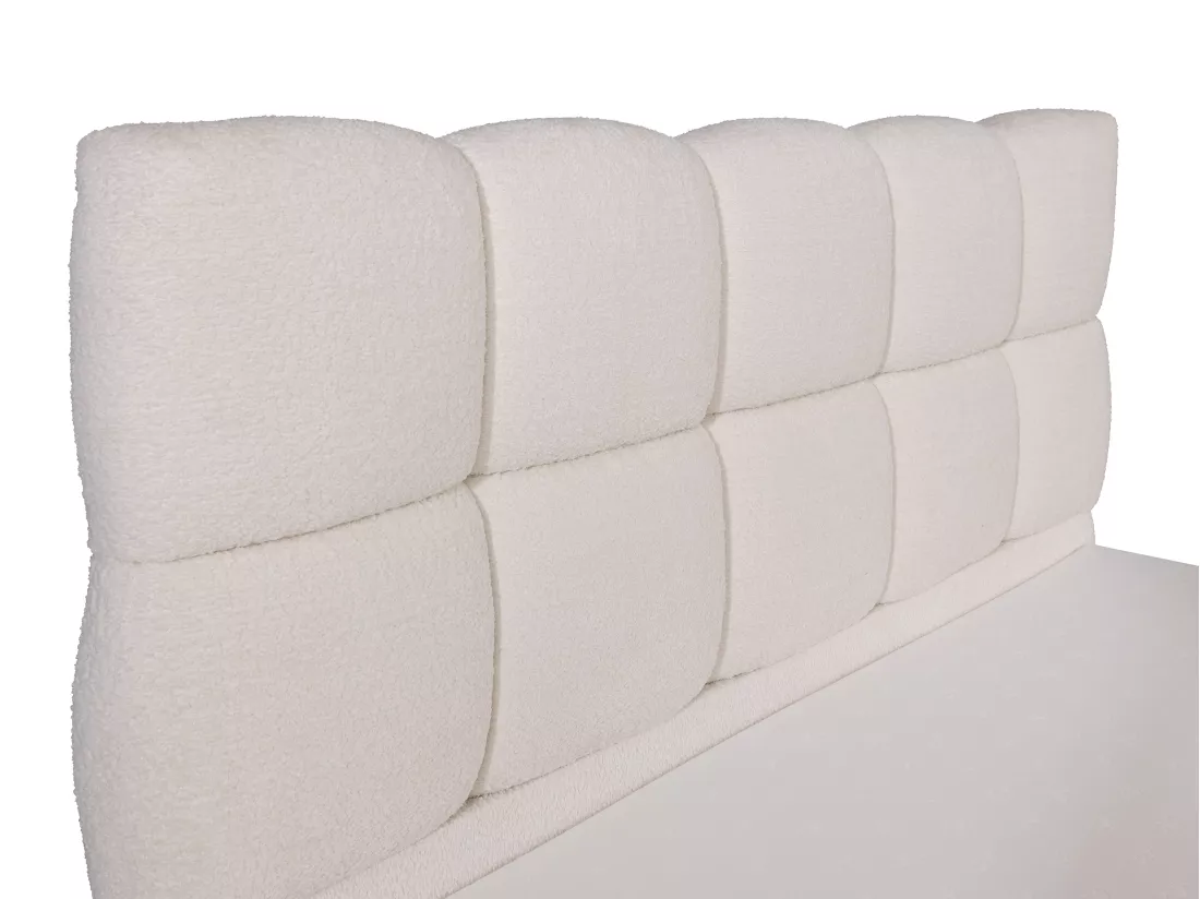 Ensemble complet boxspring tête de lit + sommiers + matelas + surmatelas - 180 x 200 cm - Tissu bouclette - Beige - MILLONA de YSMÉE