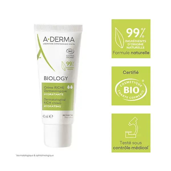 Creme Hidratante Rico Dermatológico Orgânico A-Derma Biology 40ml