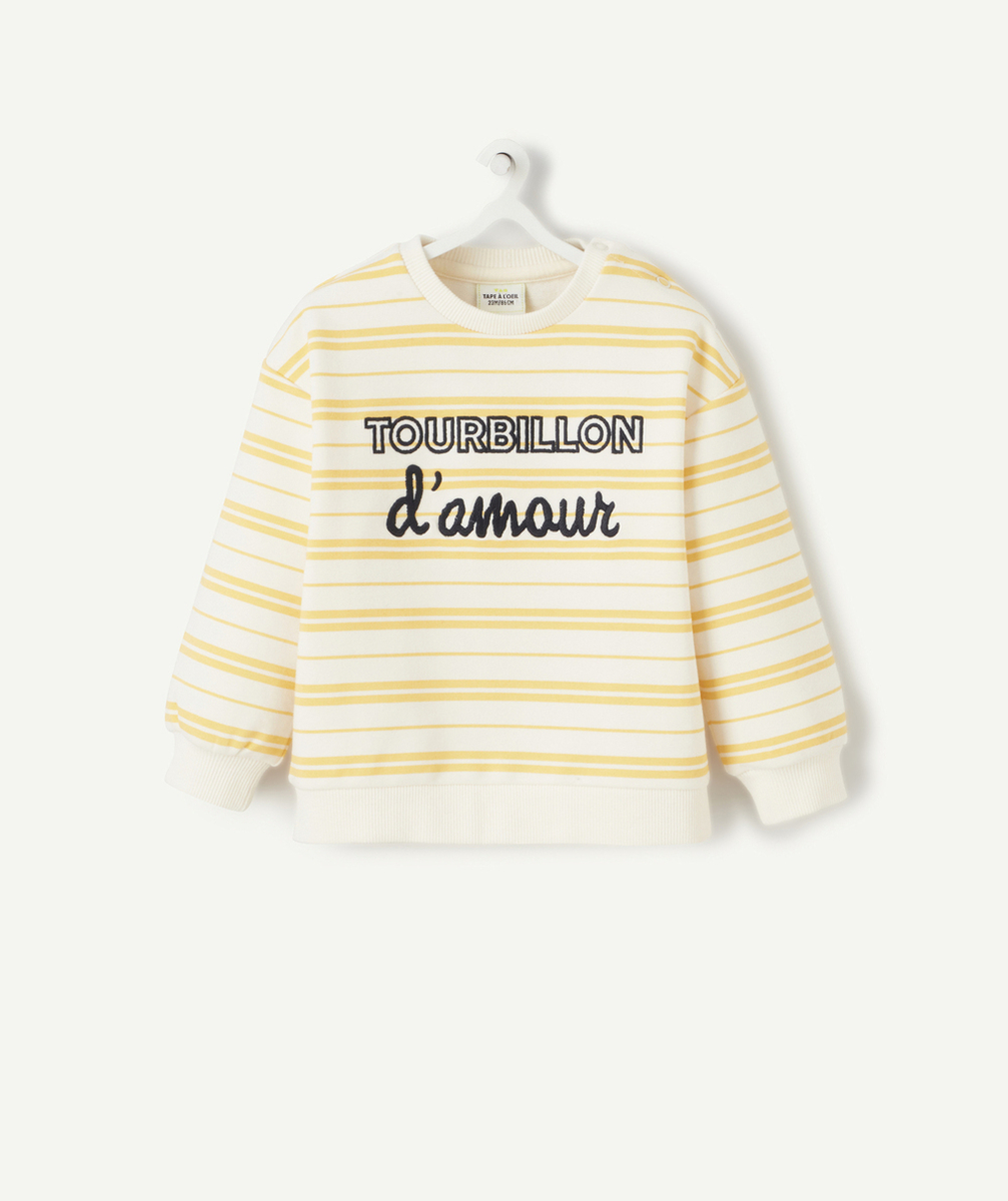 SWEAT BÉBÉ GARÇON EN FIBRES RECYCLÉES RAYÉ JAUNE ET BLANC