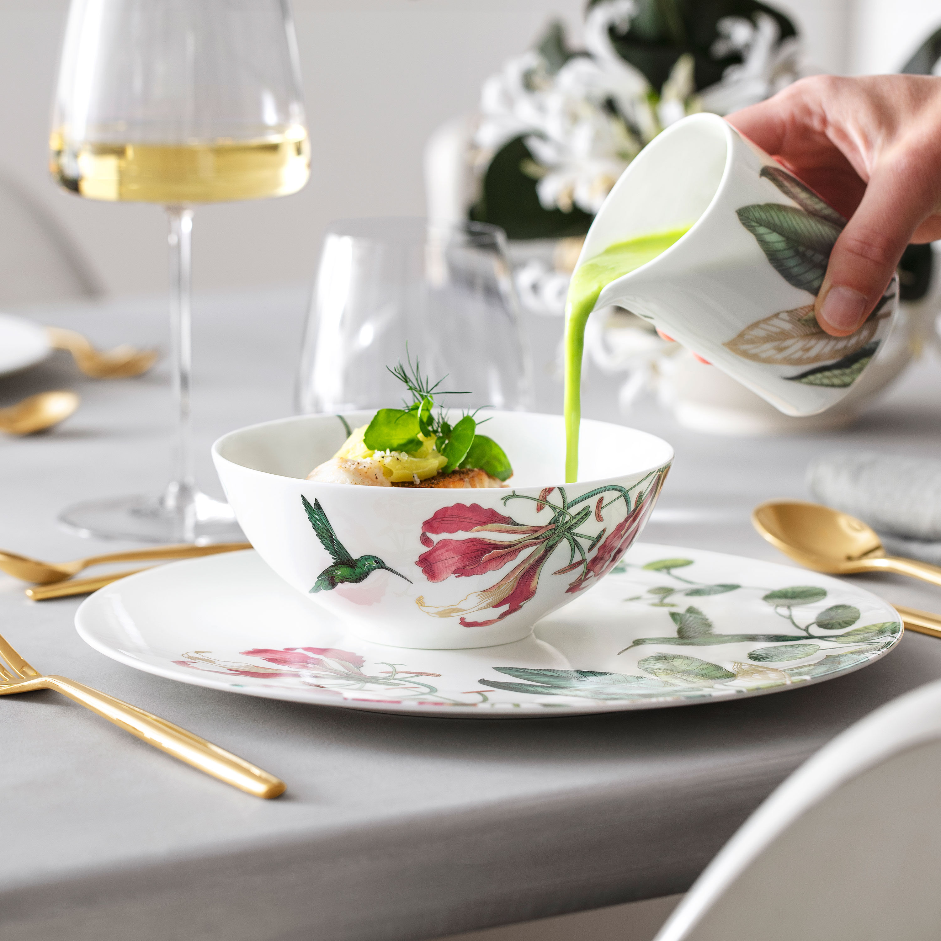 Avarua Dessert bowl Multi-colored, 13.6 oz, Premium Bone Porcelain