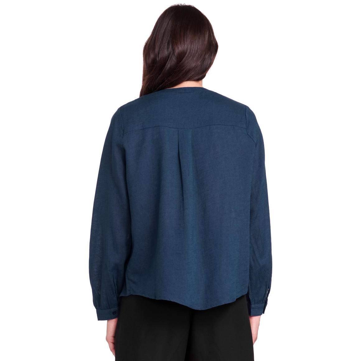 Gina Benotti Damen Leinen-Bluse mit kurzem Stehkragen dunkelblau