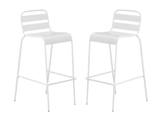 Lot de 2 chaises hautes de jardin empilables en métal - Blanc - MIRMANDE de MYLIA