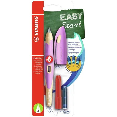 Ergonomischer Schulfüller für Rechtshänder mit Anfänger-Feder A - STABILO EASYbirdy Pastel Edition in soft pink/apricot - Einzelstift - inklusive Patrone und Einstellwerkzeug - Schreibfarbe blau (löschbar)