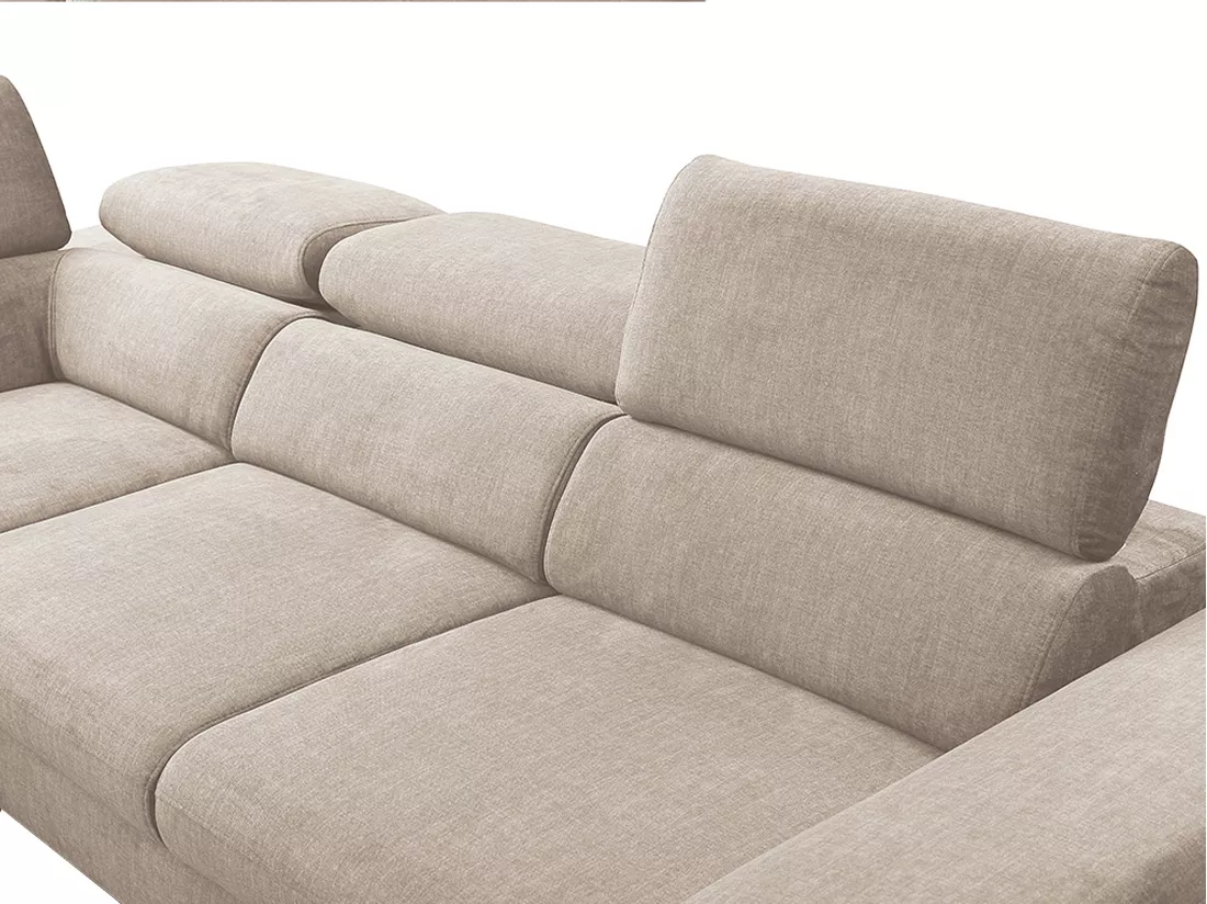 Grand canapé d'angle gauche convertible en velours beige SEPINA de Pascal Morabito