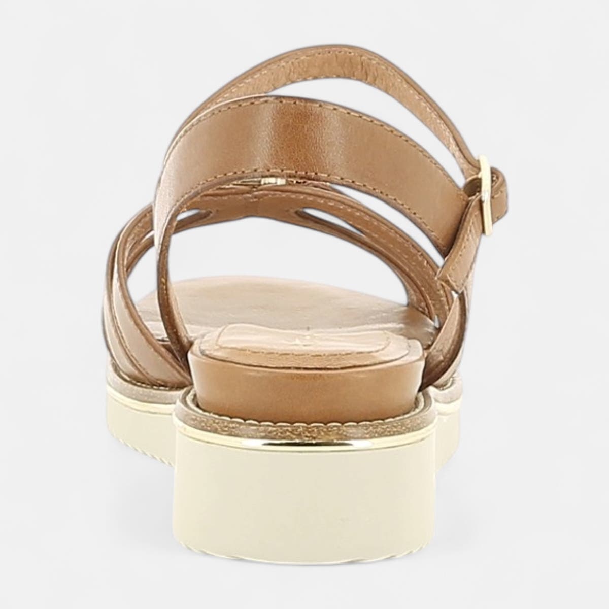 Sandales à talon compensé Femme en cuir cognac