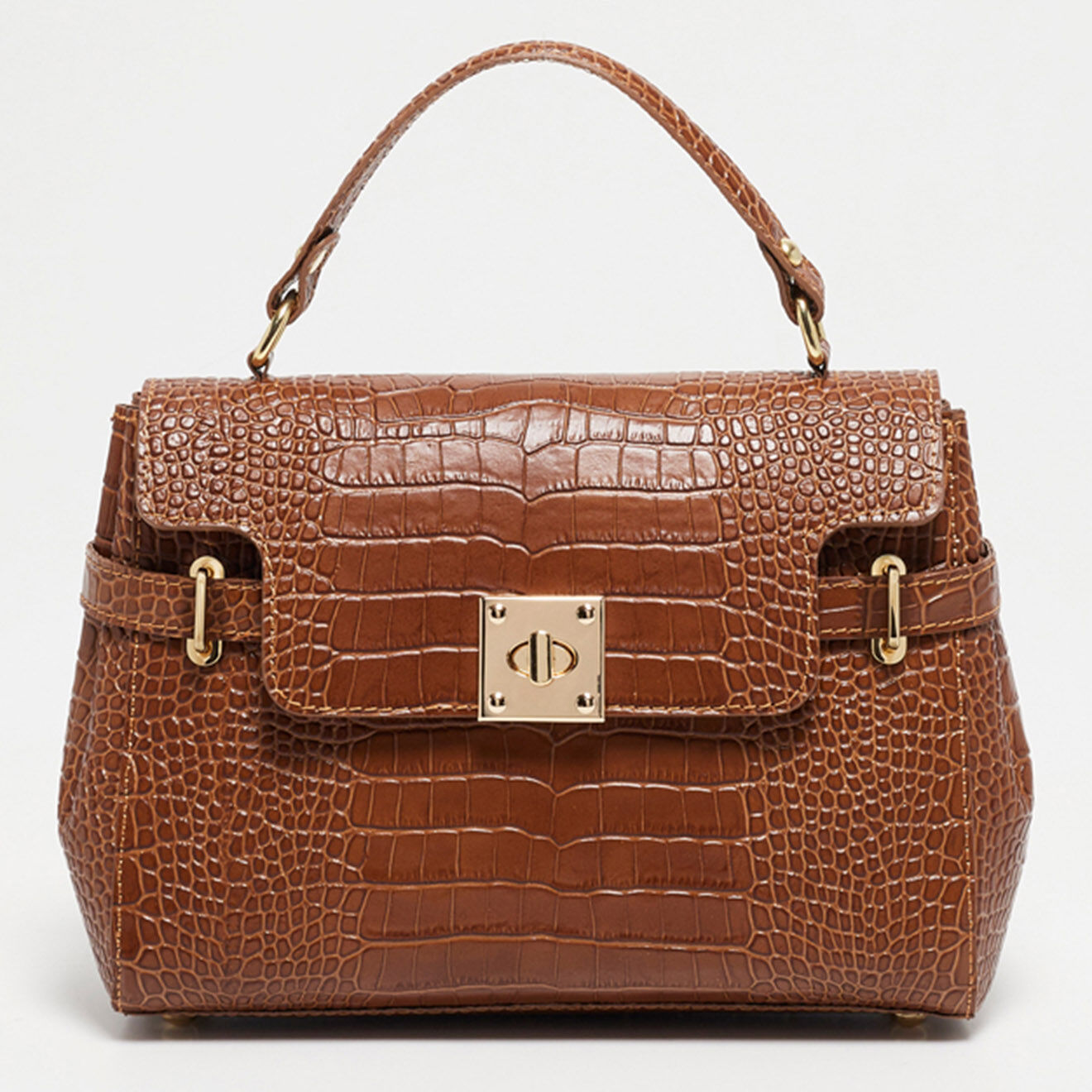 Christian Laurier Sac à main en Cuir croco Swan camel - 28x20x11 cm