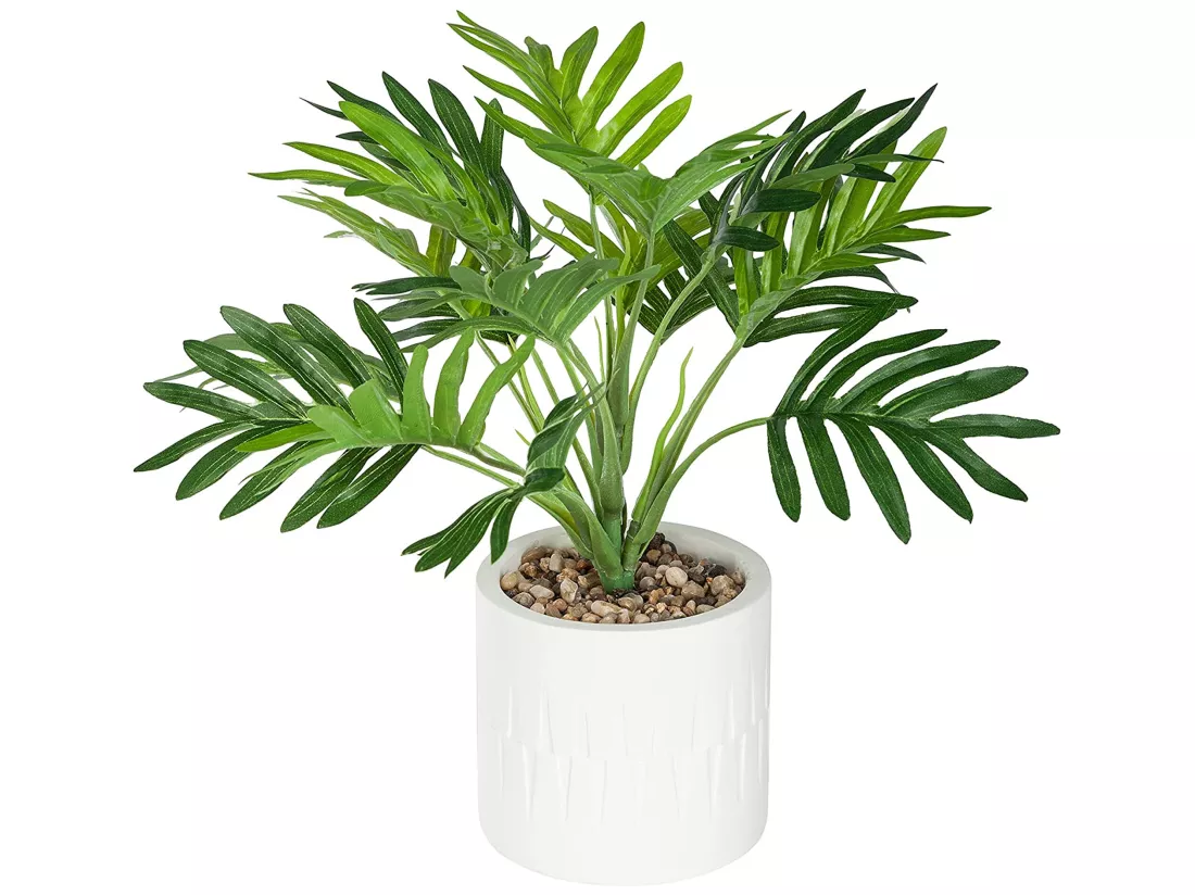 Palmier avec pot en ciment blanc etnik l.30 x p.30 x h 29, vert