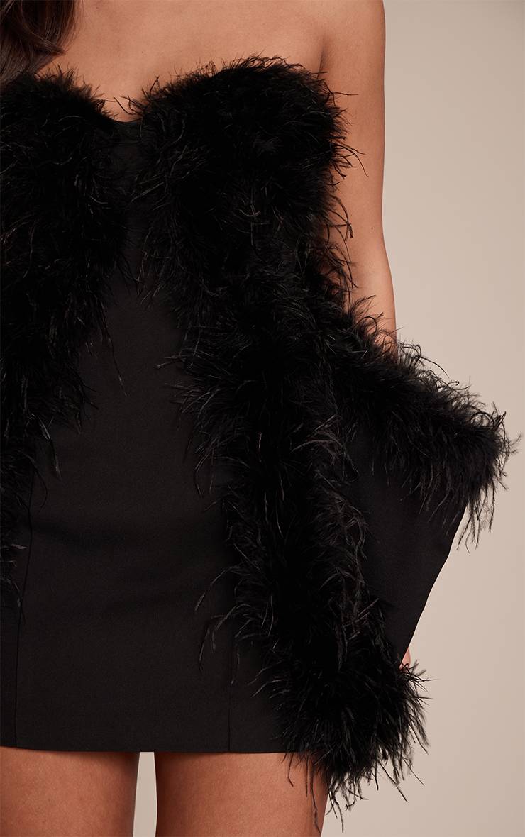 Noir Robe Moulante Bandeau Premium À Détail De Hanches Orné De Plumes