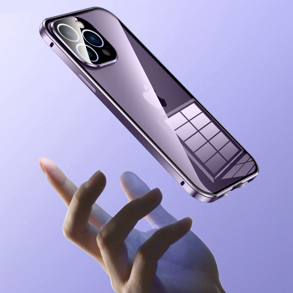 iPhone 14 Pro Magnetische Alu Schutzhülle mit Panzer Glas Backcover   Display- / Kameraglasschutz (Magnet-Technologie) - Gold