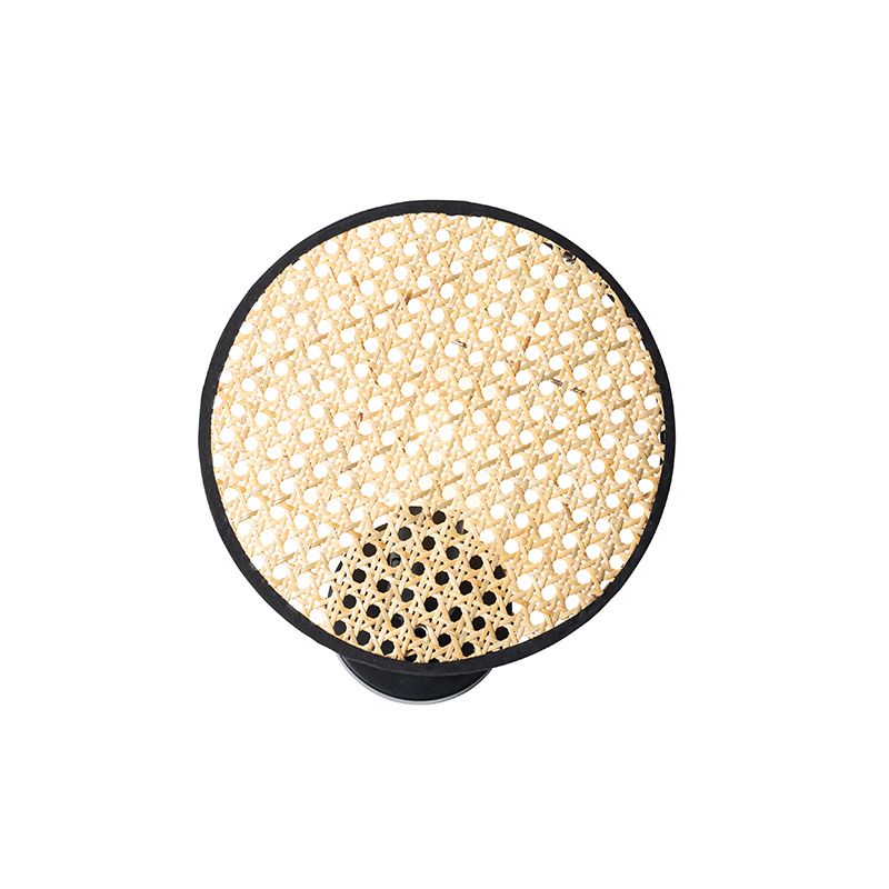 Landelijke wandlamp zwart met rotan 25 cm - Kata