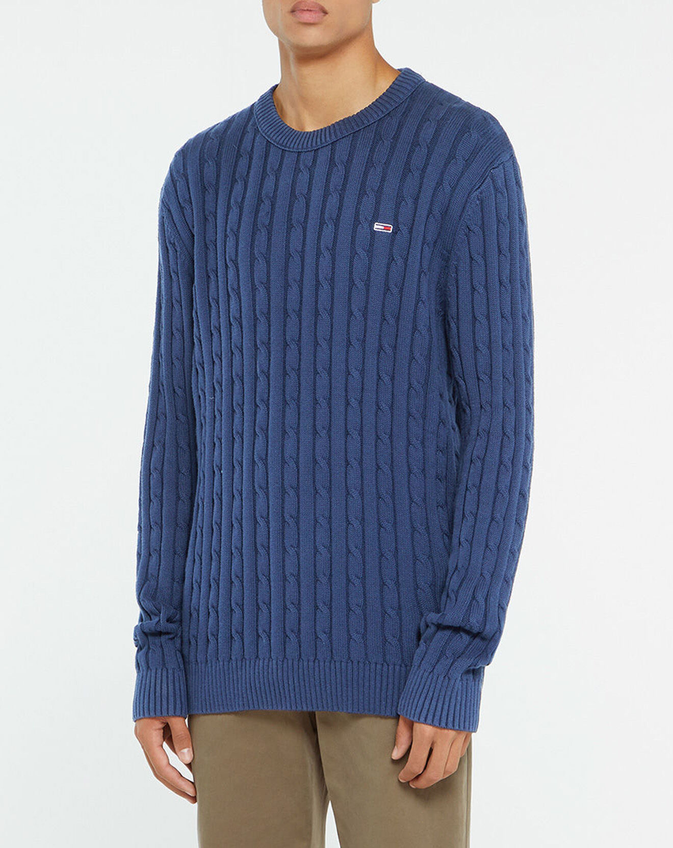 Tommy Jeans Pull 100% Coton Bio Essential Cable bleu marine