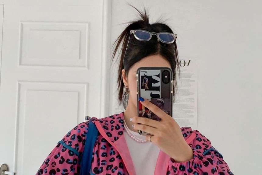 SeoulPop - Luipaard capuchon cropped jack met rits