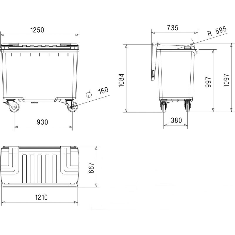 Conteneur à déchets 4 roues 500 litres extérieur