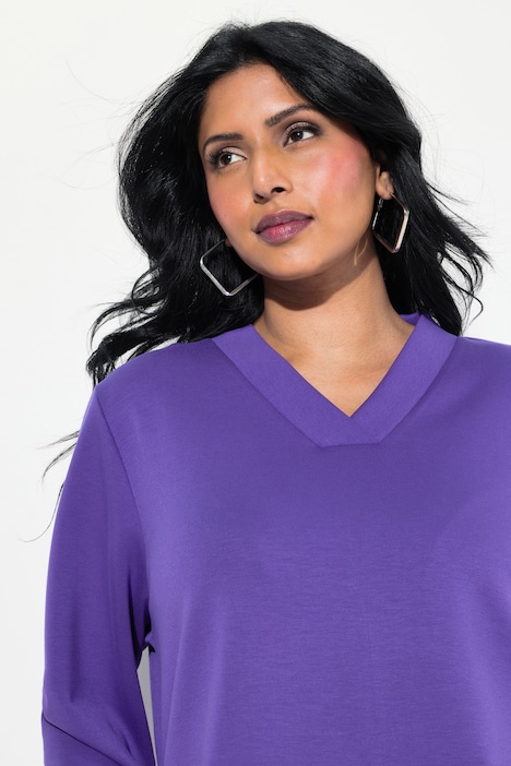 Sweatshirt, Bluseneinsatz, V-Ausschnitt, Langarm