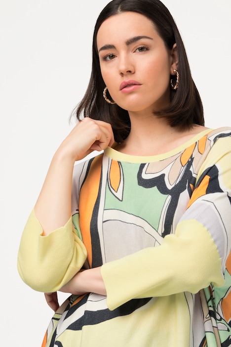 Pullover, florales Muster, Oversized, Rundhals, 3/4-Arm