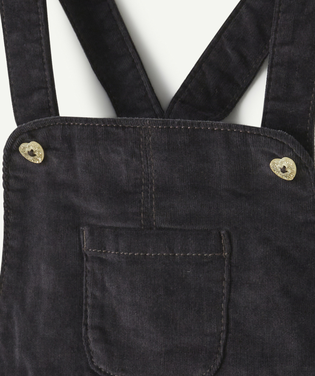 ROBE SALOPETTE BÉBÉ FILLE EN VELOURS NOIR AVEC BOUTONS COEURS