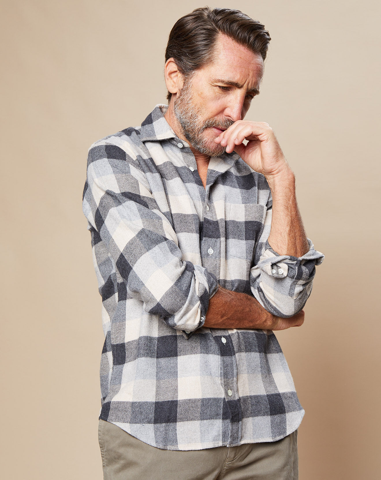 Hartford Chemise Regular en Flanelle de Coton Paul à carreaux gris/naturel
