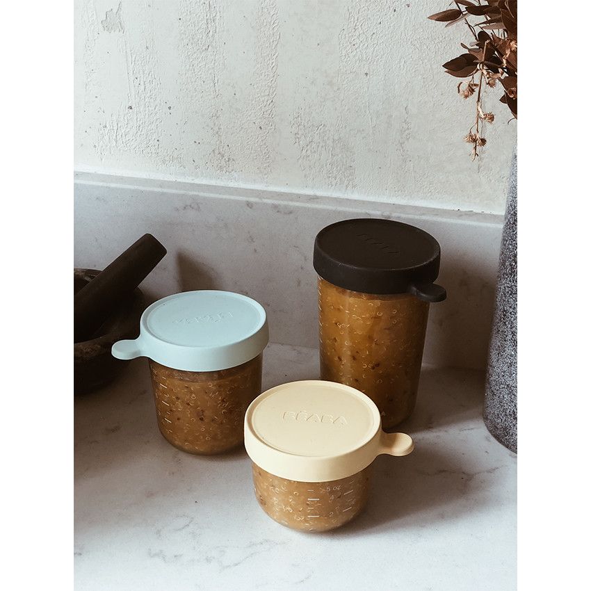 Pot de conservation en verre 150 ml – Bleu - Ecru