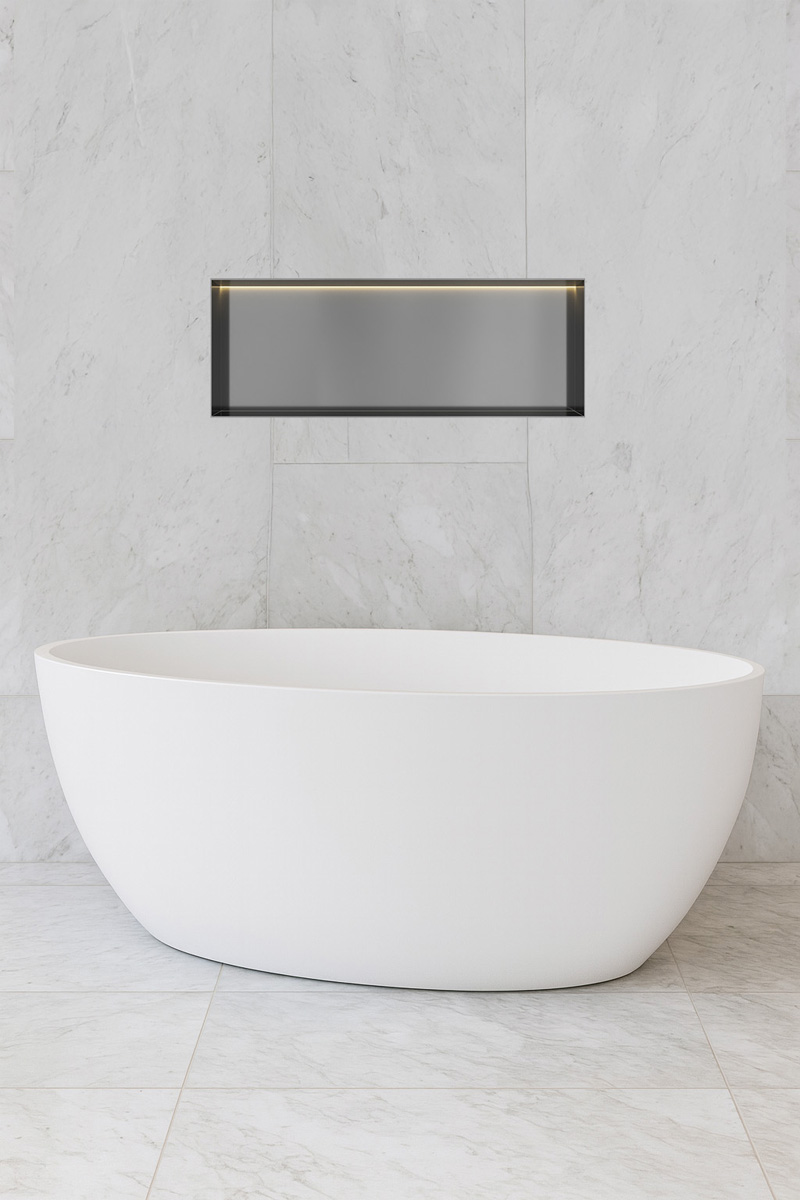 Hotbath &More frameless inbouwnis met verlichting 30x80x10cm geborsteld gunmetal PVD